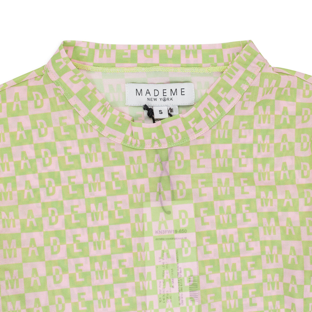 CHECKERED LOGO MESH LONG SLEEVE PINK/GREEN TOP
