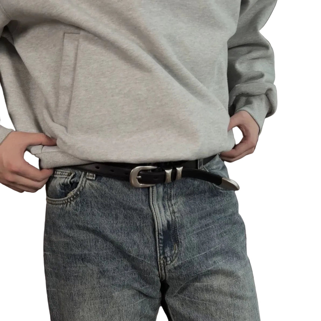 Western Ranger Leather Belt Double Keeper Prong Buckle Cowhide