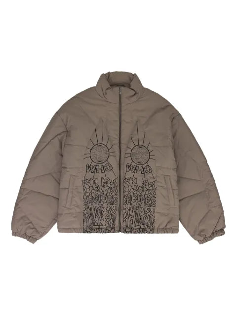 Who Decides War embroidered padded jacket