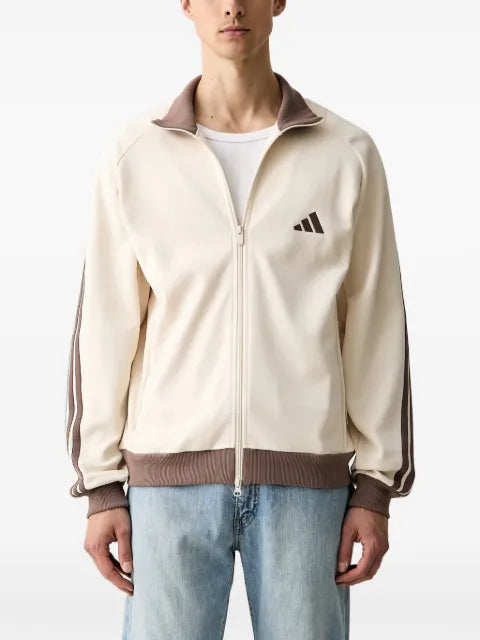 adidas logo-embroidered striped-sleeve zip-up sweatshirt