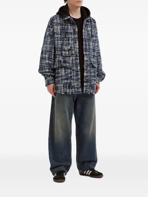 Musium Div. tweed-check drawstring hooded jacket
