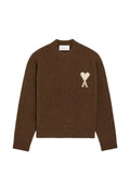 AMI Paris brown crewneck alpaca sweater with Ami de Coeur