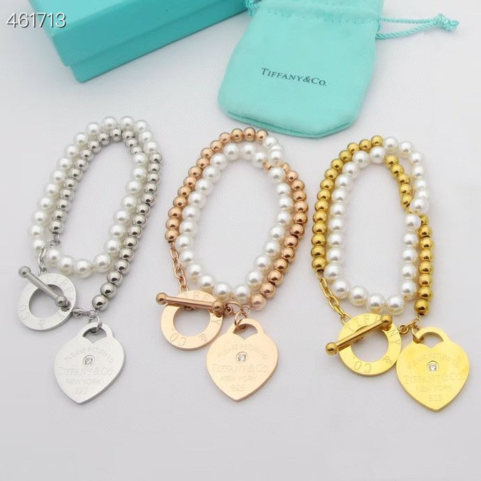TIFFANY RETURN TO TIF HEART TAF BEAD PEARL BRACELET