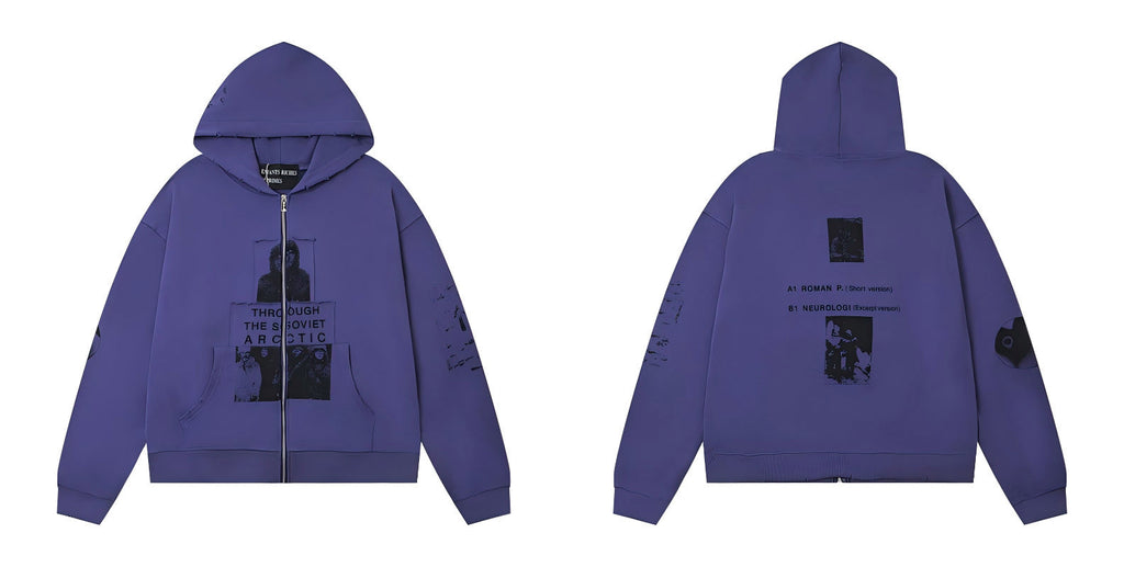 ERD Distressed Washed Vintage Full Zip Hoodie Jacket Unisex