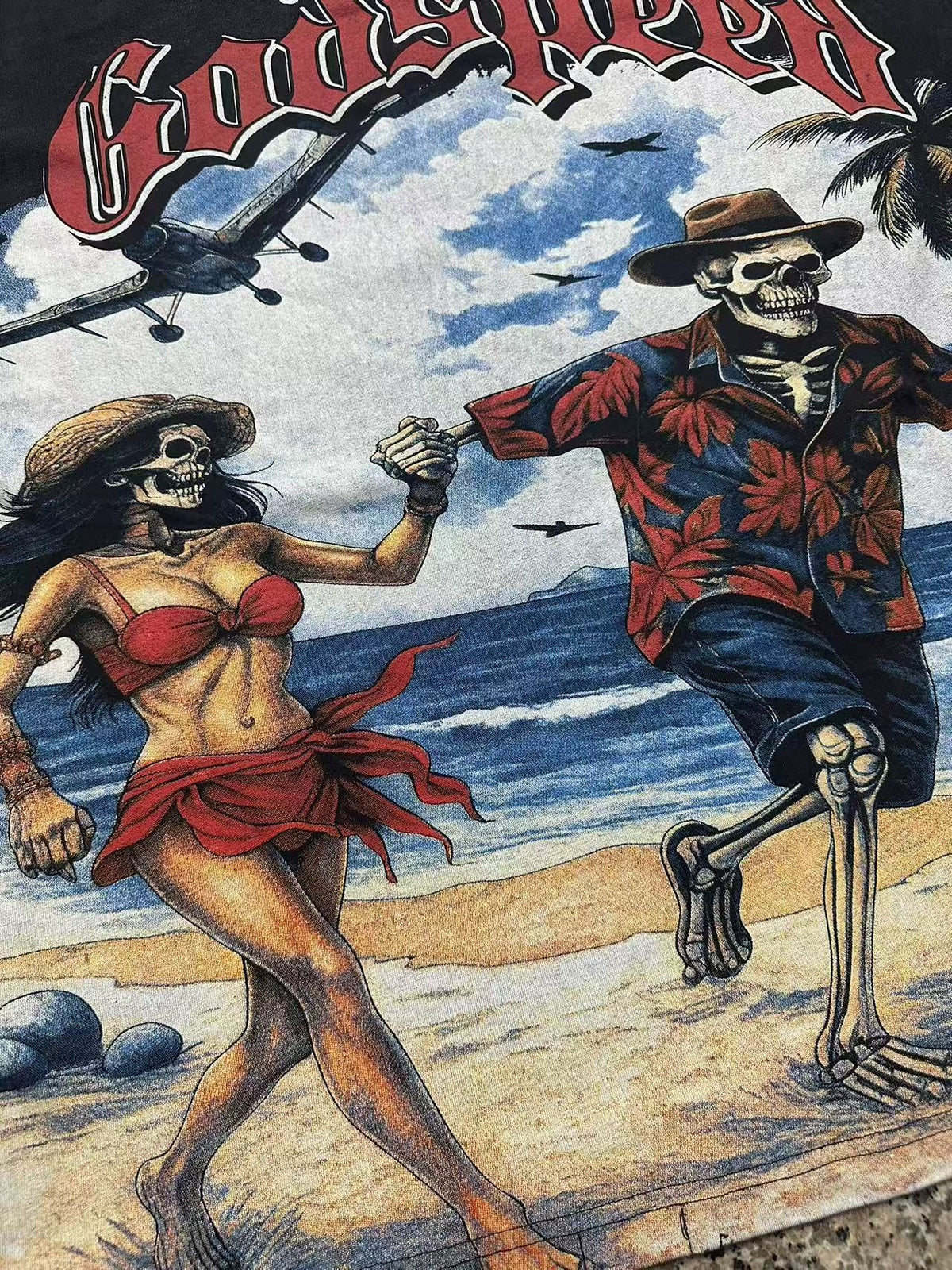 Godspeed Beach Skeleton Graphic T-Shirt