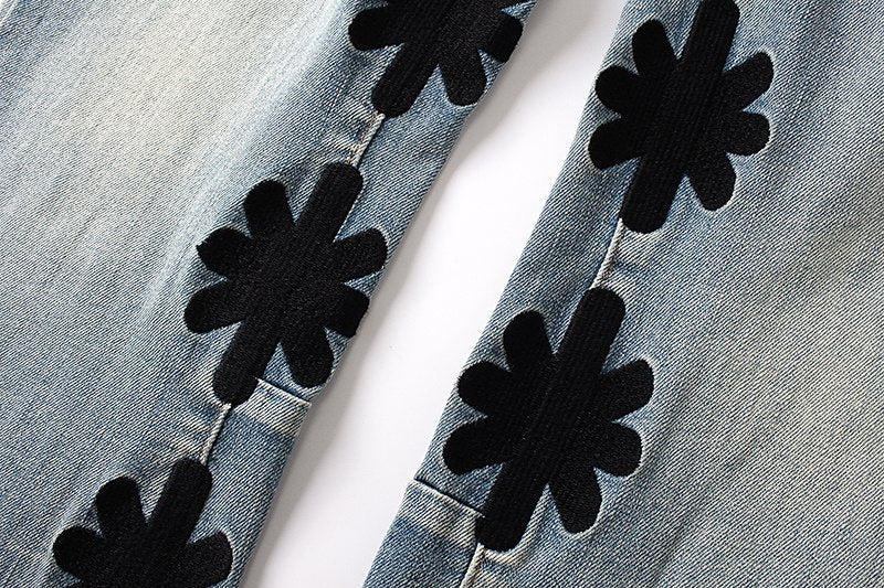 LOSTSHDWS Light Blue Flower Applique Flared Jeans