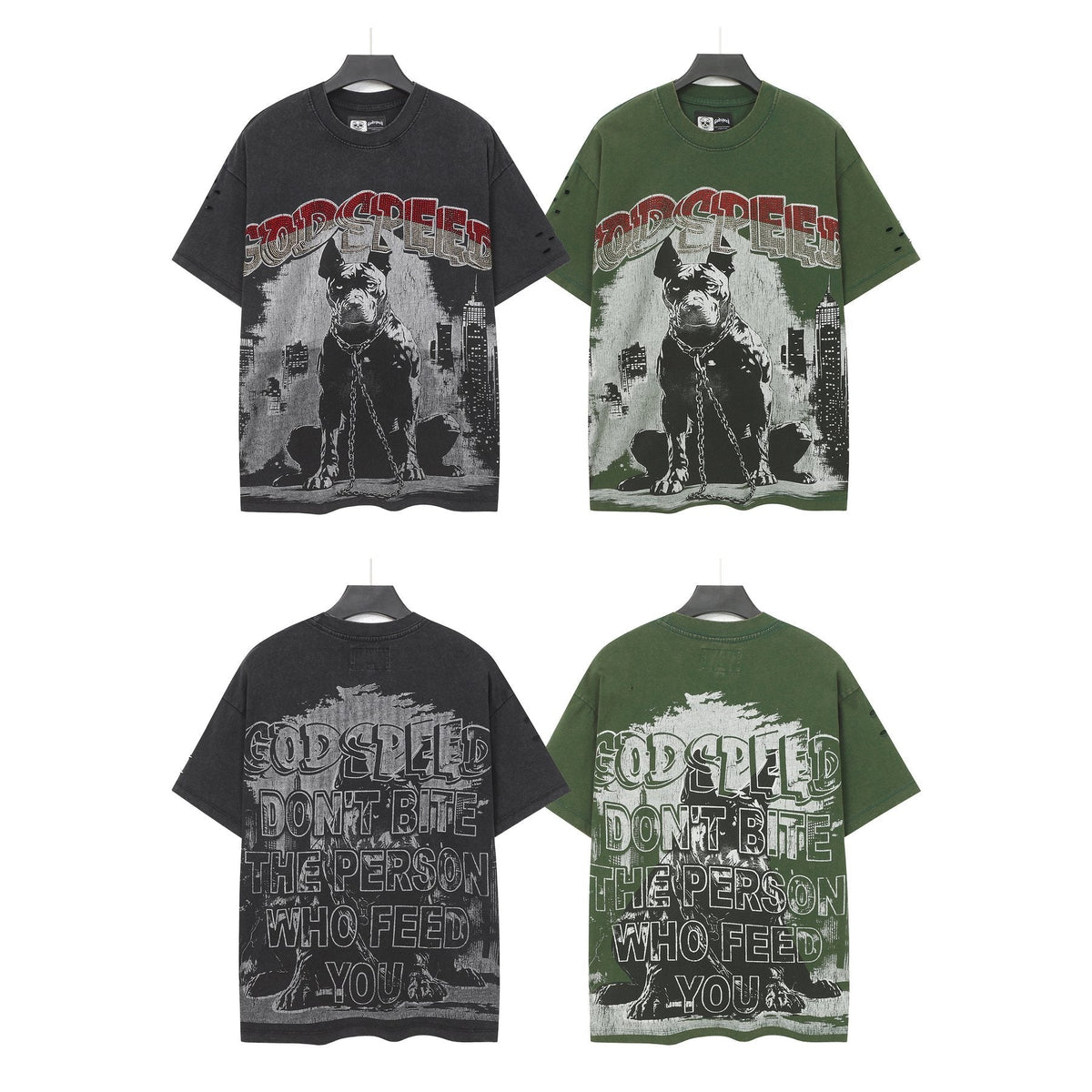 Godspeed Dog Graphic Distressed Sleeve T-Shirt