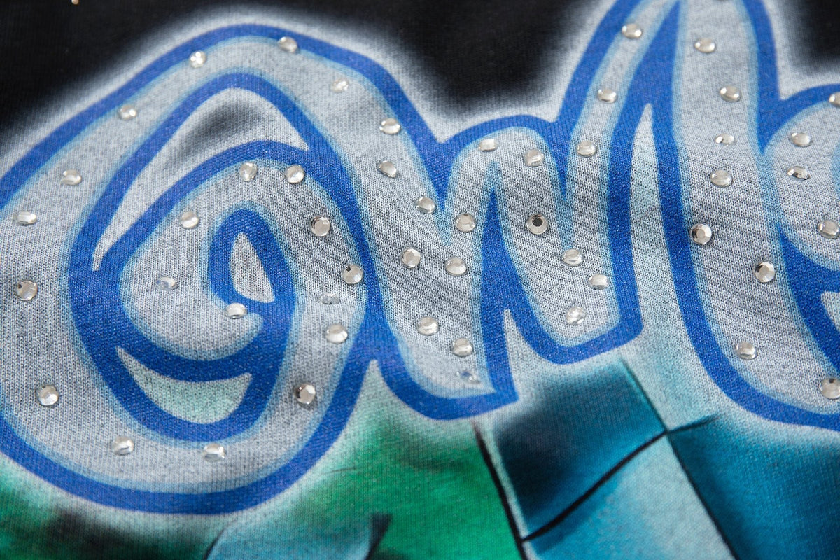 MAJESTIK Blue-Green Front & Script Back Graphic T-Shirt
