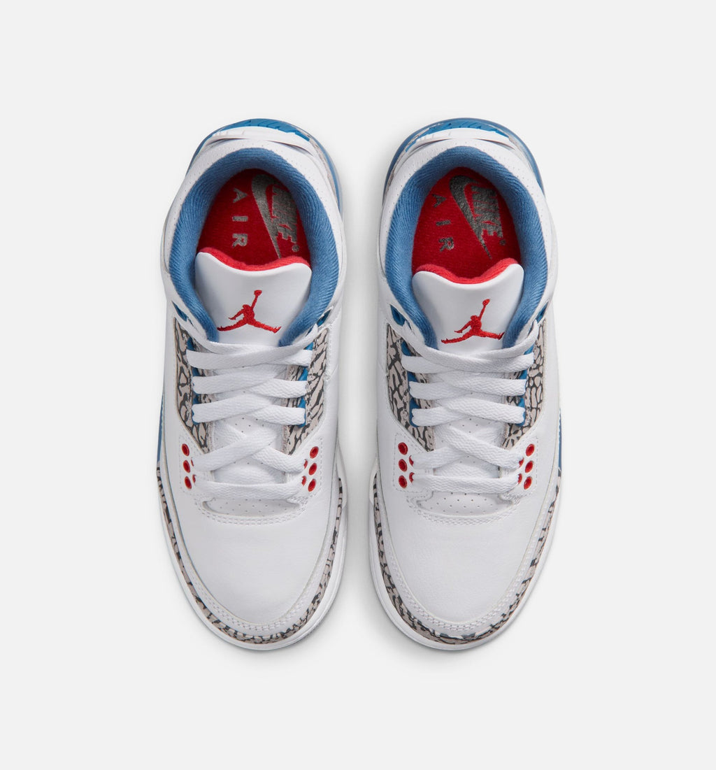 Air Jordan 3 Retro OG True Blue Big Kids' Sneakers - White / Fire Red / True Blue