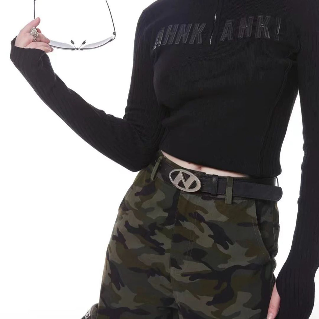 Vintage Logo Metal Buckle Leather Belt Women Casual Waist Belt