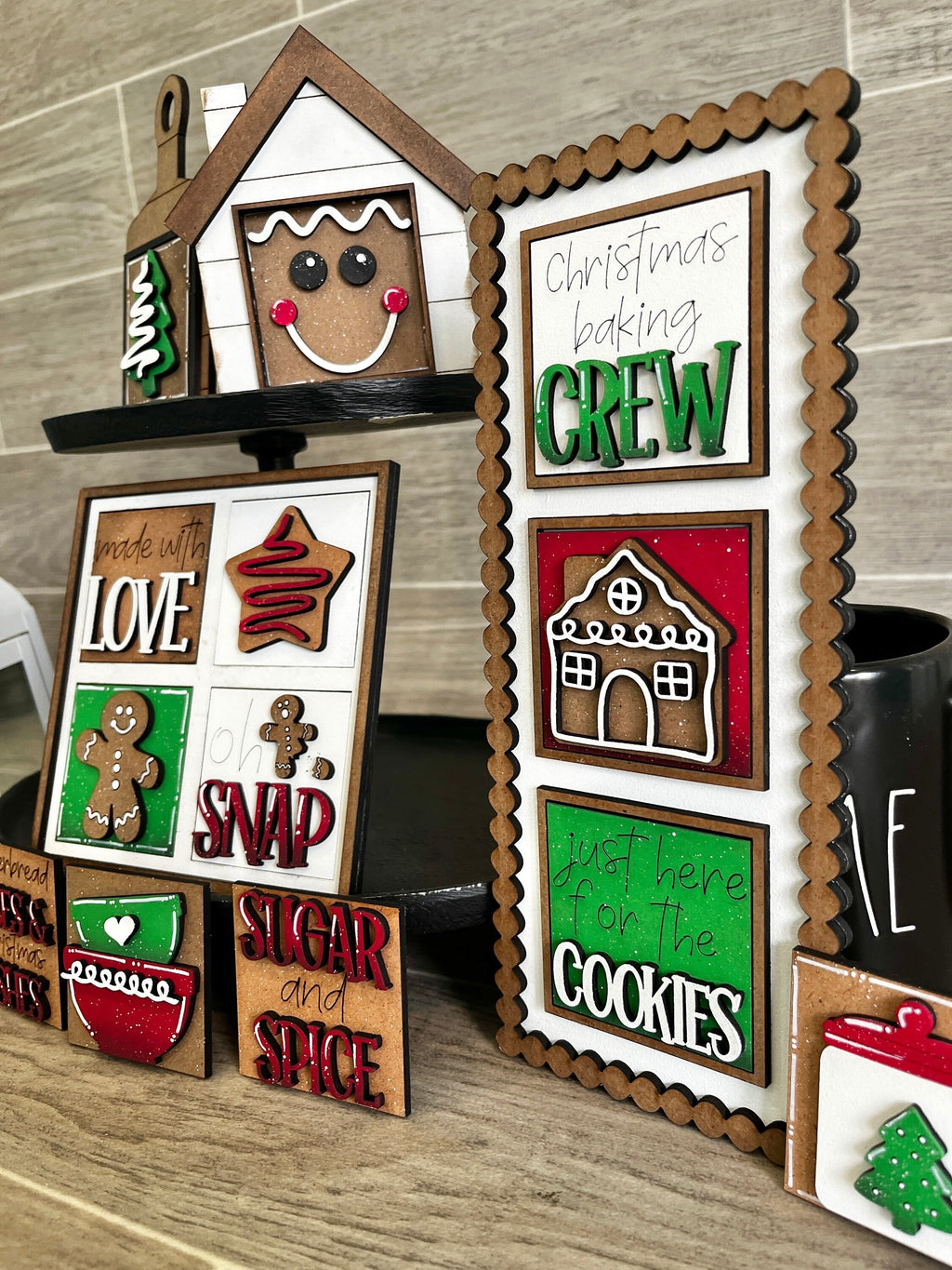 MINI Gingerbread Christmas Interchangeable Leaning Sign File SVG, Cookies Santa Tiered Tray Glowforge, LuckyHeartDesignsCo