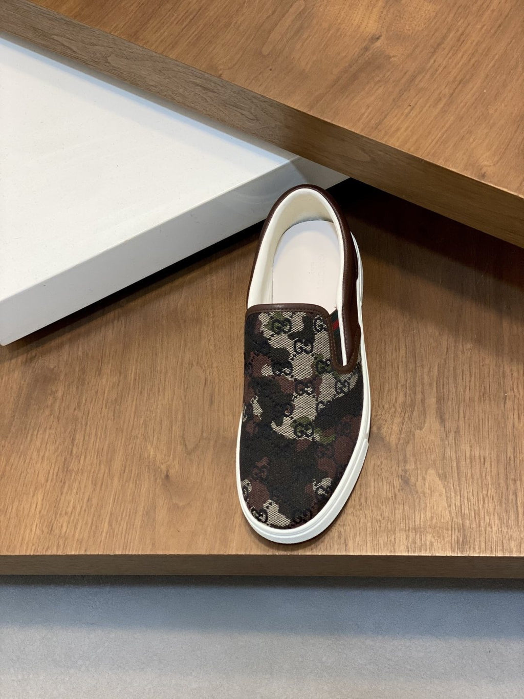 Gucci Dark Brown Patterned Slip-On Sneakers