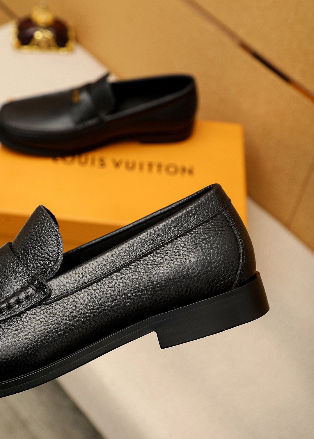 Louis Vuitton Black Pebbled Leather Loafers