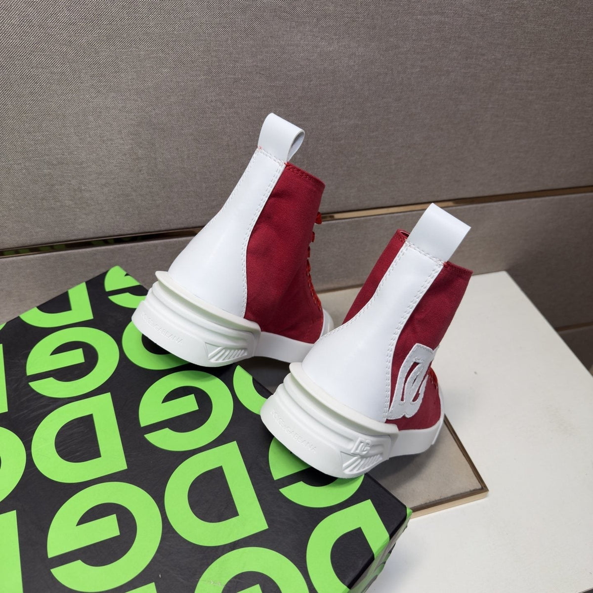 Dolce & Gabbana Red and White High-Top Sneakers