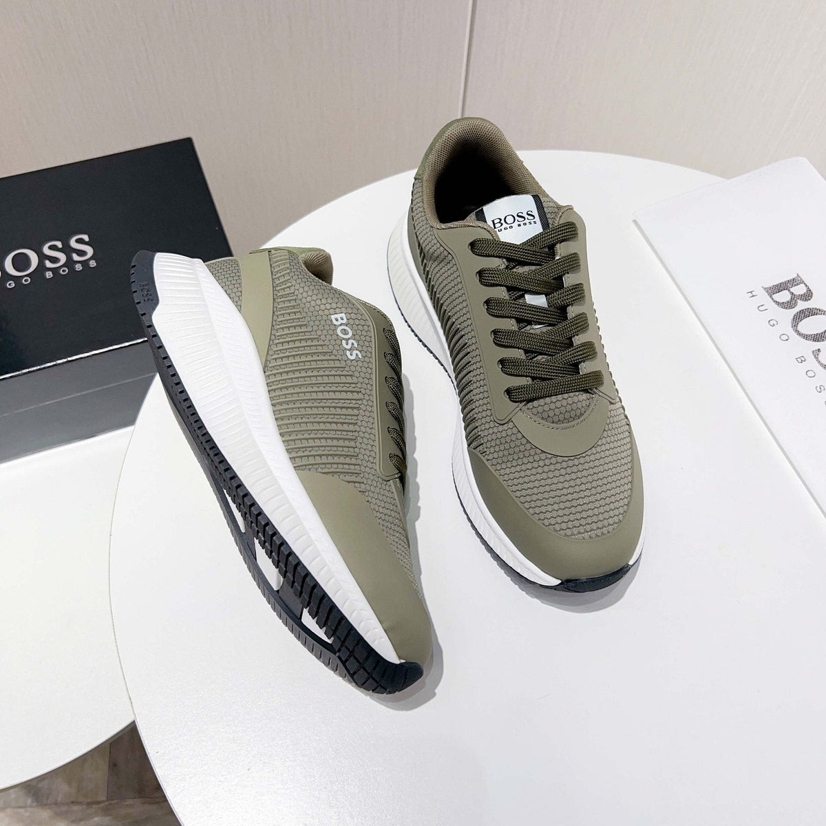 BOSS Knit Lace-Up Sneakers - Rubber Outsole