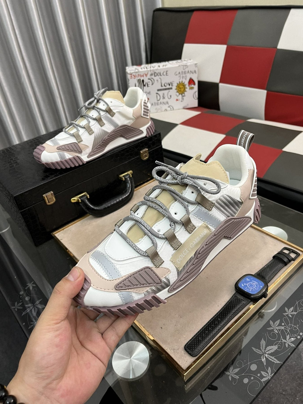 Dolce & Gabbana Cream and Mauve Chunky Sneakers