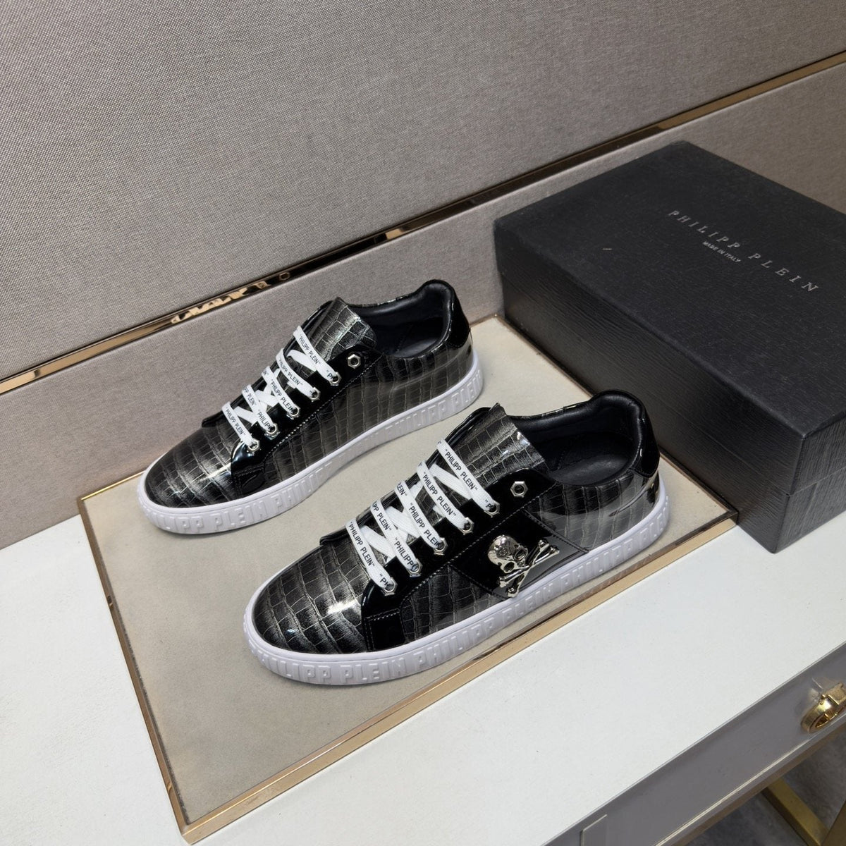 Philipp Plein Men's Plaid Low-Top Sneakers