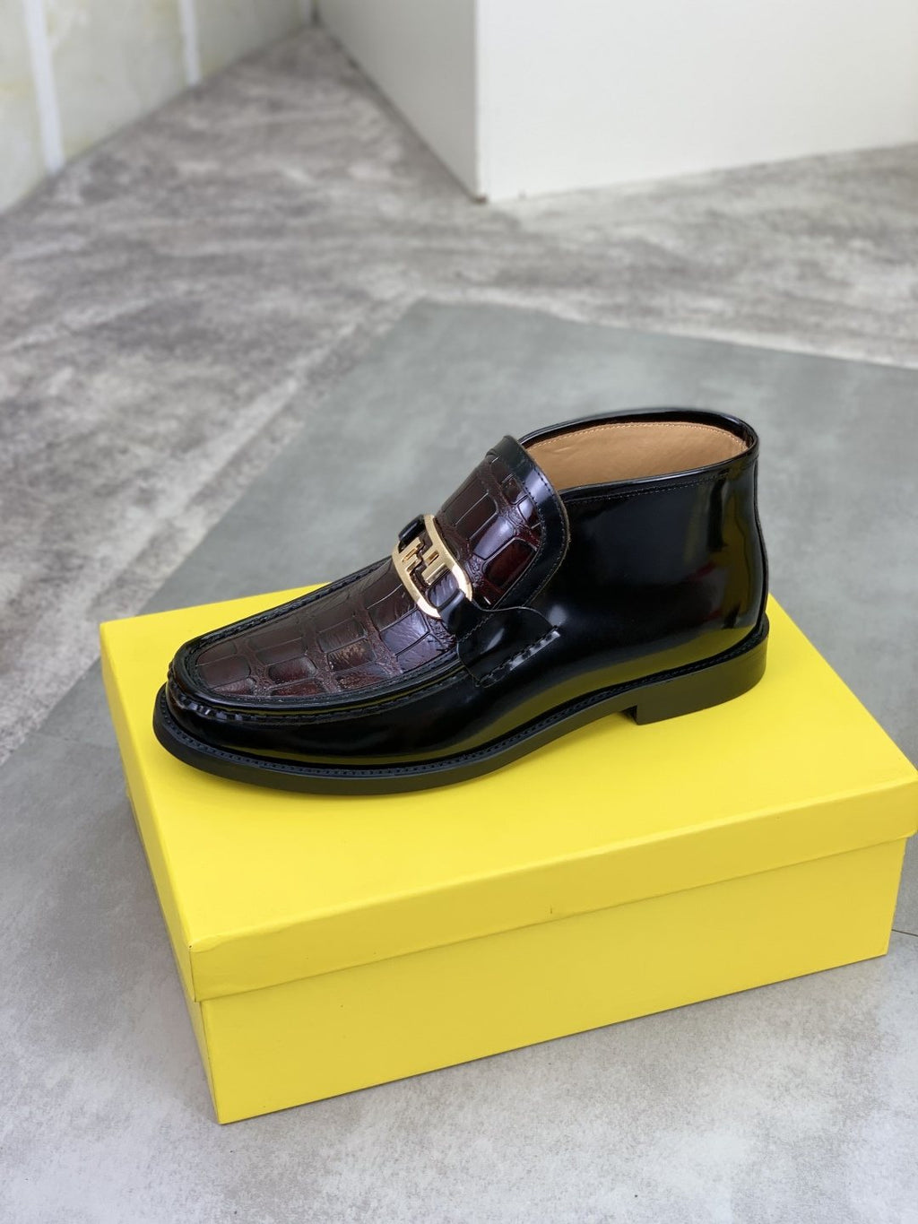 Fendi Men's Croc-Embossed Buckle Ankle Boots