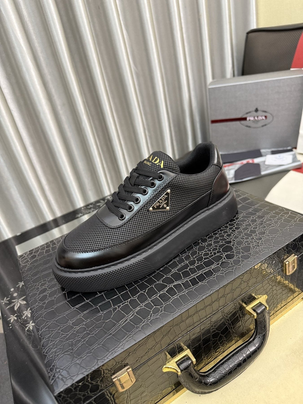 Prada Men's Triangle Badge Low-Top Sneakers - Rubber Outsole