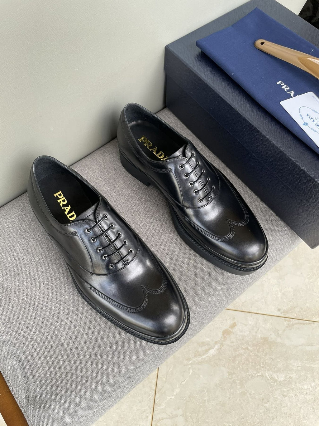 Prada Black Brogue Lace-Up Dress Shoes - Leather Lining
