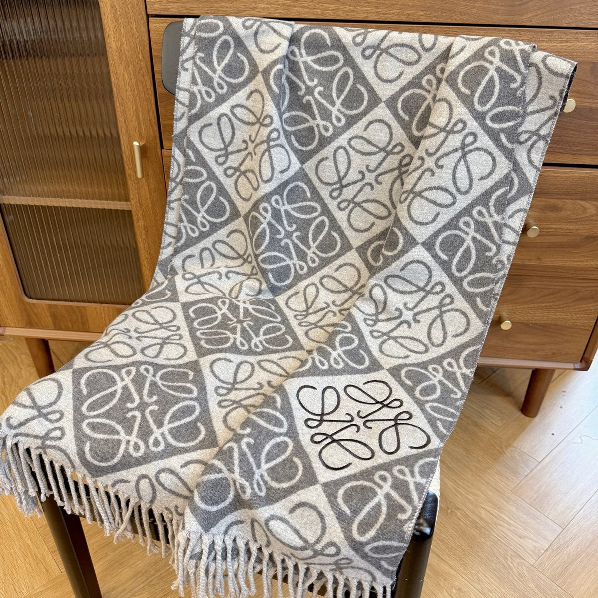 Loop-Motif Fringed Scarf