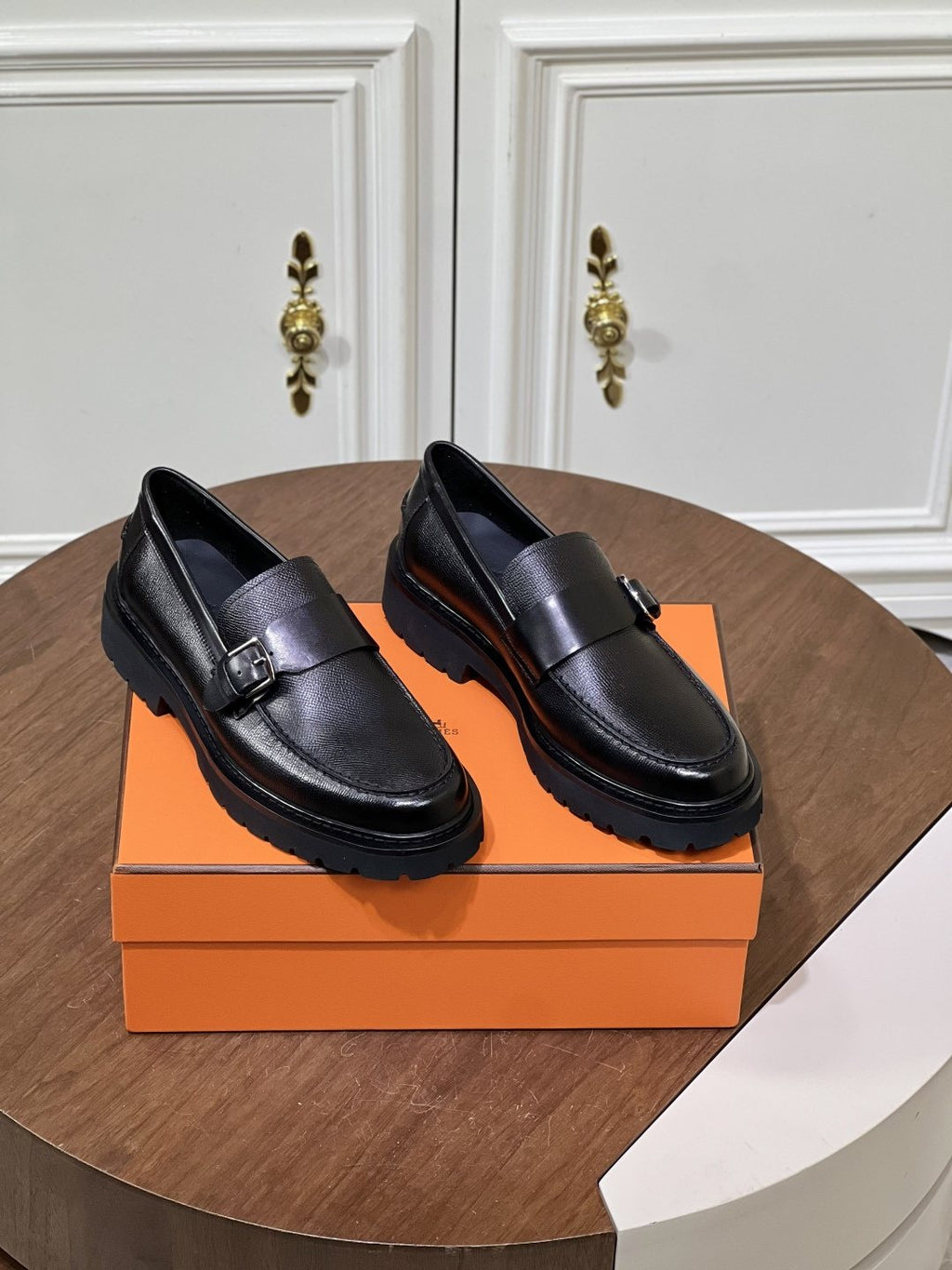 Hermès Men's Metal-Bar Lug Sole Loafers