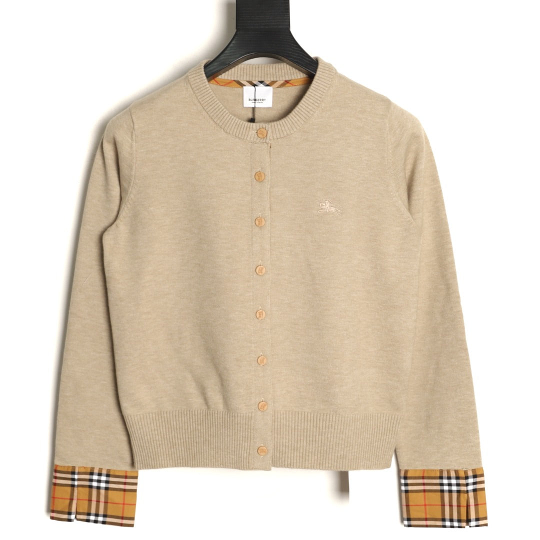 Burberry Check-Cuff Button-Front Cardigan - Beige