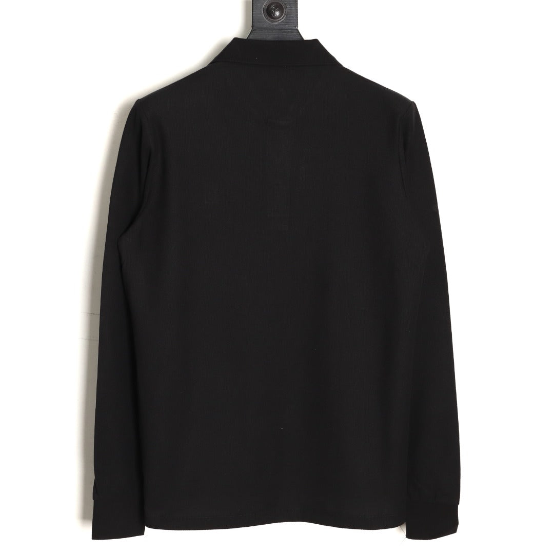Burberry TB Embroidered Long-Sleeve Polo Shirt - Black